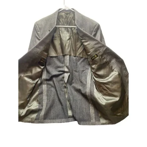 VTG Curlee 2 Piece Suit Mens 46 Gray Virgin Wool Sport Coat Blazer Dress Pants‎